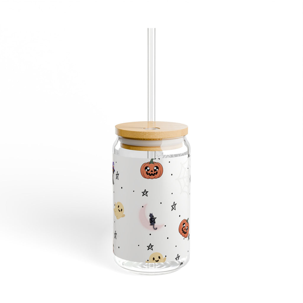 Halloween-Themed Sipper Glass, 16oz | Cute Pumpkin & Ghost Design | Great for Parties, Gifts, and Fall Decor