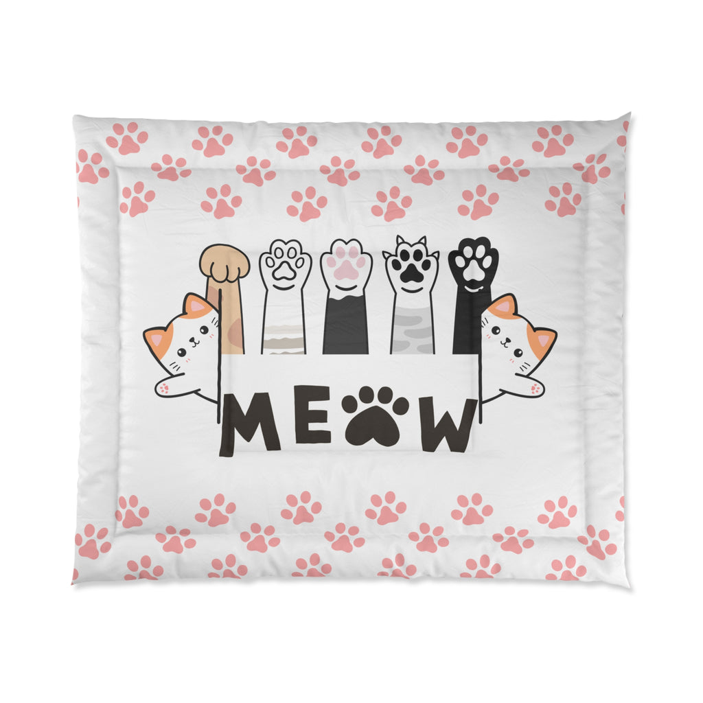 Cute Cat Paw Print Comforter, Meow Comforter, Cat Lover Decor, Pet Themed Bedding, Cozy Cat Comforter, Animal Lovers Gift