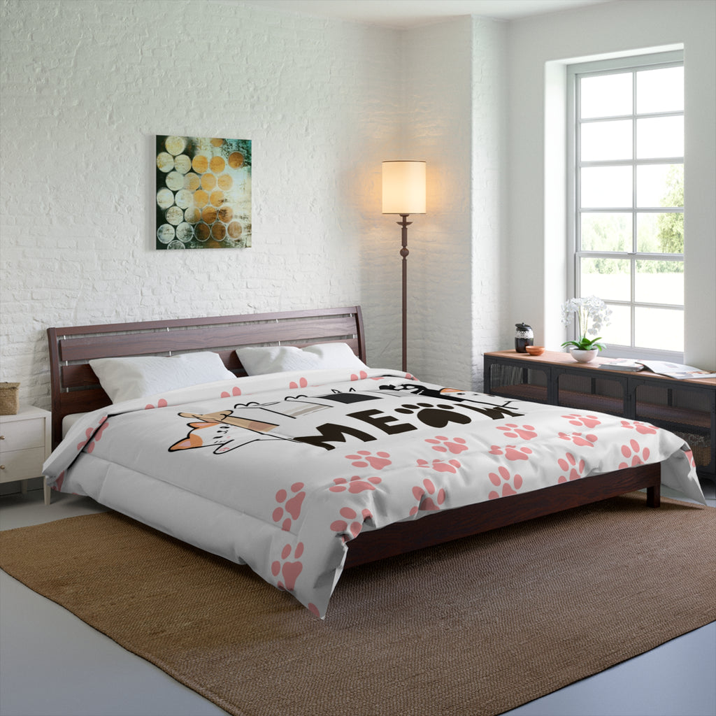 Cute Cat Paw Print Comforter, Meow Comforter, Cat Lover Decor, Pet Themed Bedding, Cozy Cat Comforter, Animal Lovers Gift