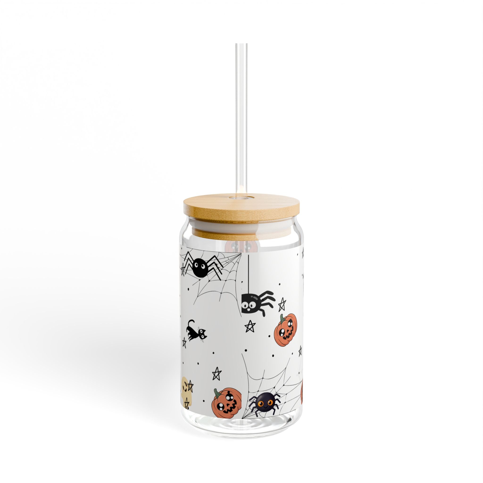 Halloween-Themed Sipper Glass, 16oz | Cute Pumpkin & Ghost Design | Great for Parties, Gifts, and Fall Decor