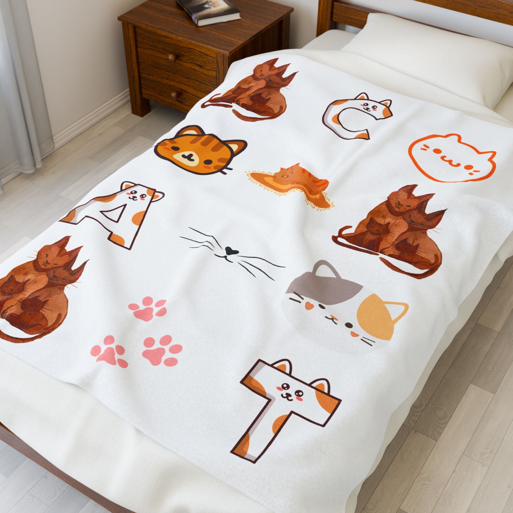 Cozy Cat-Themed Velveteen Plush Blanket - Perfect for Cat Lovers, Home Decor, Gift for Pet Owners, Soft Throw Blanket