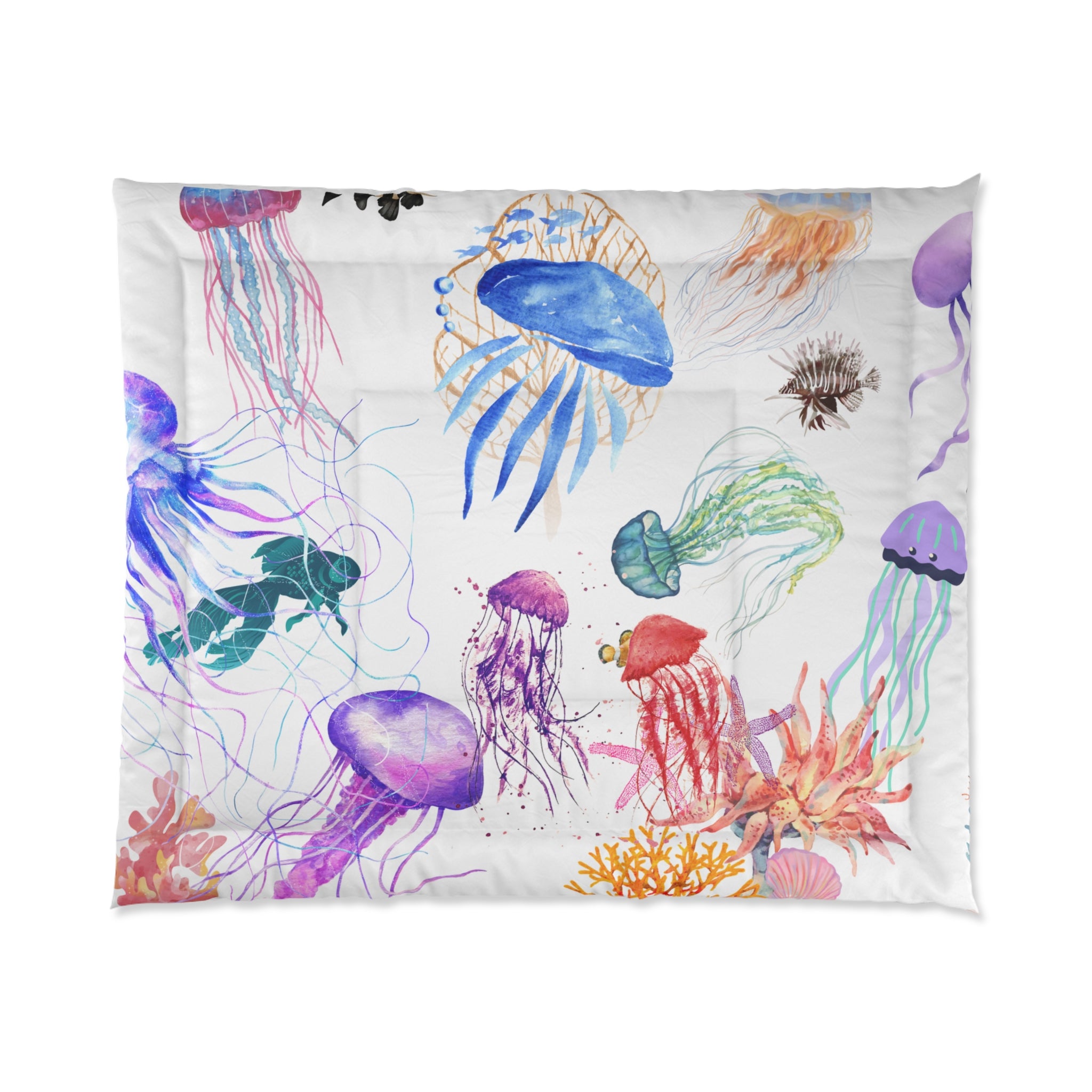 Colorful Jellyfish Comforter - Ocean-Inspired Bedding, Vibrant Home Decor, Kids Room, Summer Vibes, Coastal Living