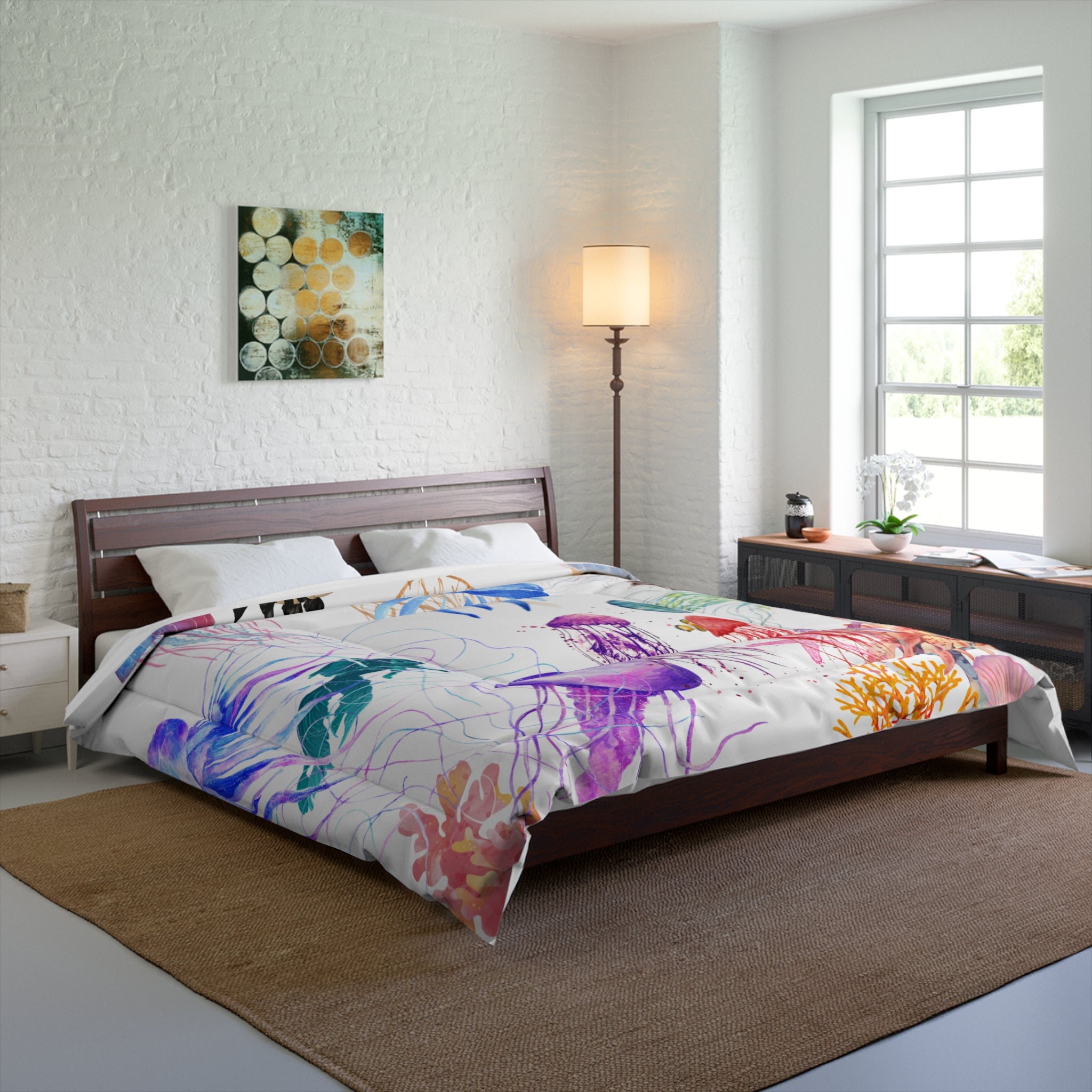 Colorful Jellyfish Comforter - Ocean-Inspired Bedding, Vibrant Home Decor, Kids Room, Summer Vibes, Coastal Living