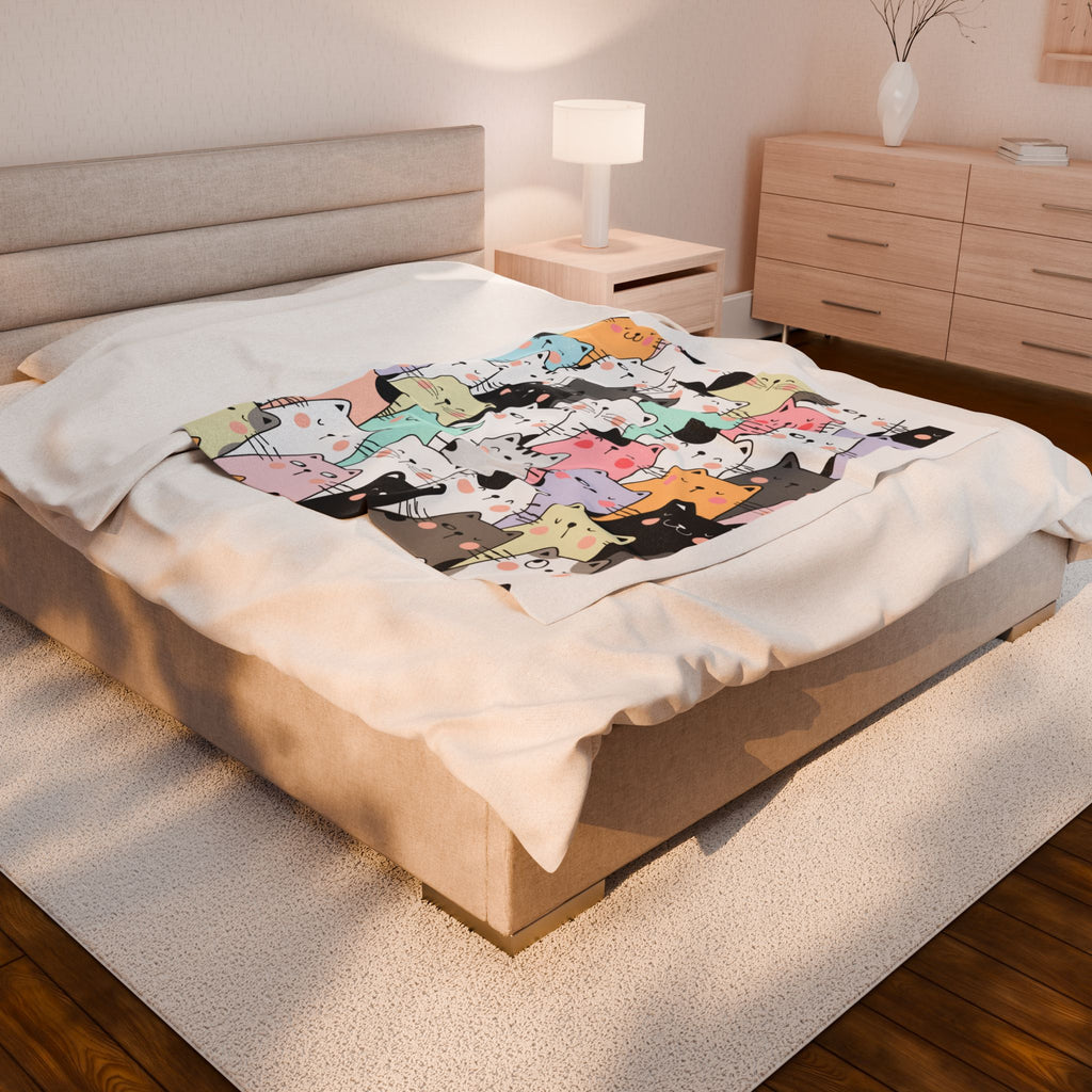 Cute Cat Pattern Velveteen Blanket, Cozy Throw for Pet Lovers, Ideal Gift for Cat Lovers, Soft Fleece Blanket for Home Decor, Cute Cat Gifts